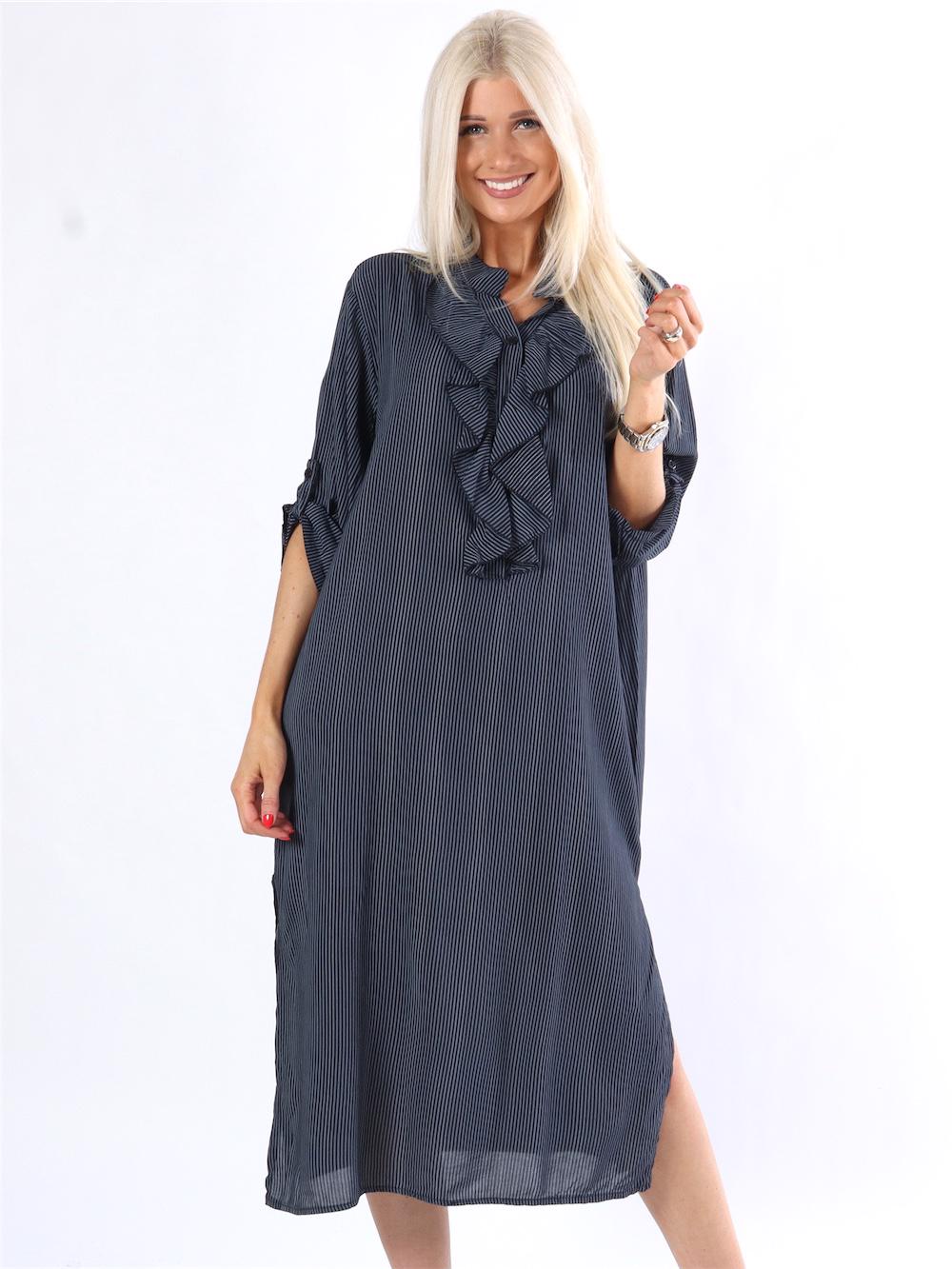 Bonita stripe - Stribet skjortekjole med flæser